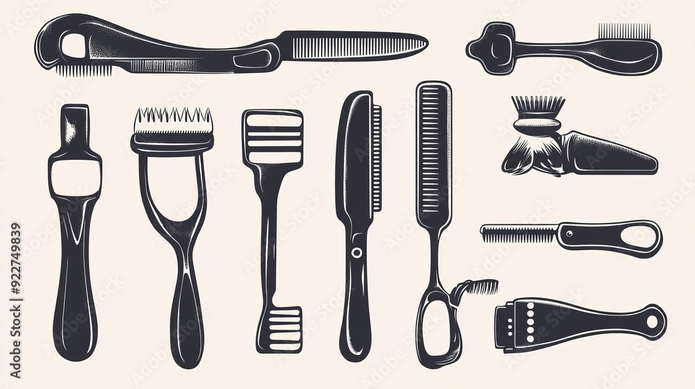 Set of icons for barber razors, featuring retro straight razor blades in silhouette style. Represents barbershop tools for beard shaving. Vector illustration Set of icons for barber razors, featuring retro straight razor blades in silhouette style. Represents barbershop tools for beard shaving. Vector illustration