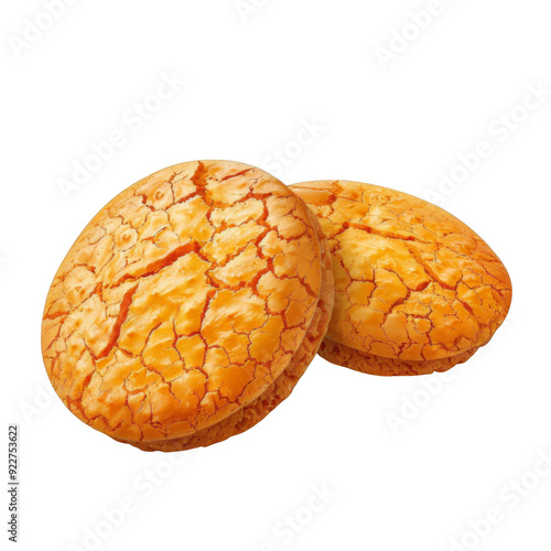 Two Crackly, Golden-Brown Baked Goods on a Black Background photo