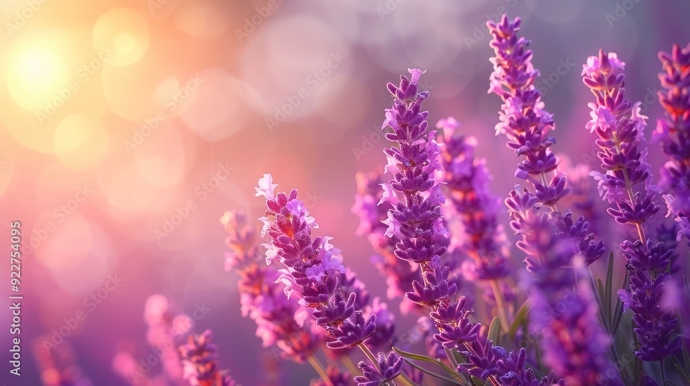 Lavender bush in selective soft focus on a summer day. Background features soothing purple and green tones with copy space Lavender bush in selective soft focus on a summer day. Background features soothing purple and green tones with copy space