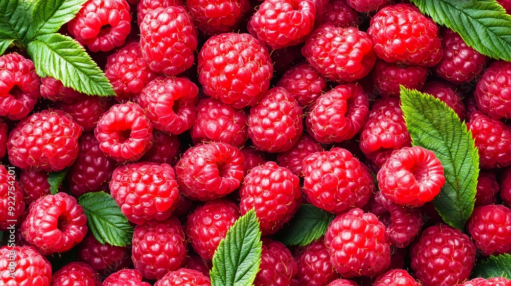 Fresh Raspberries with Green Leaves Fresh Raspberries with Green Leaves