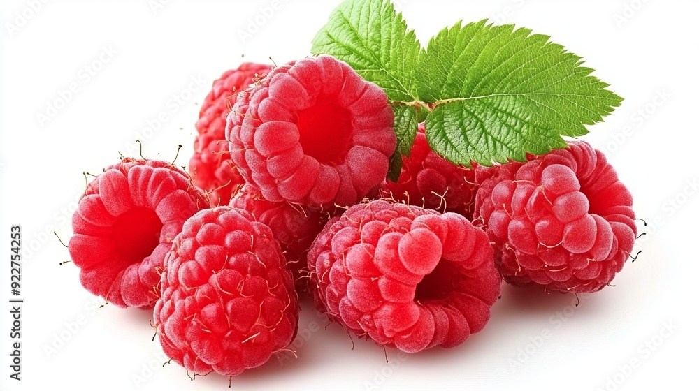 Fresh Raspberries with Green Leaves Fresh Raspberries with Green Leaves