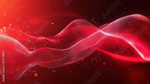 Abstract red technology background with dynamic waveforms and dots