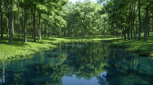 Serene Forest Pond with Reflecting Trees