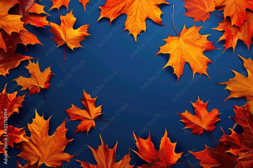 A collection of autumn leaves on a blue background A collection of autumn leaves on a blue background