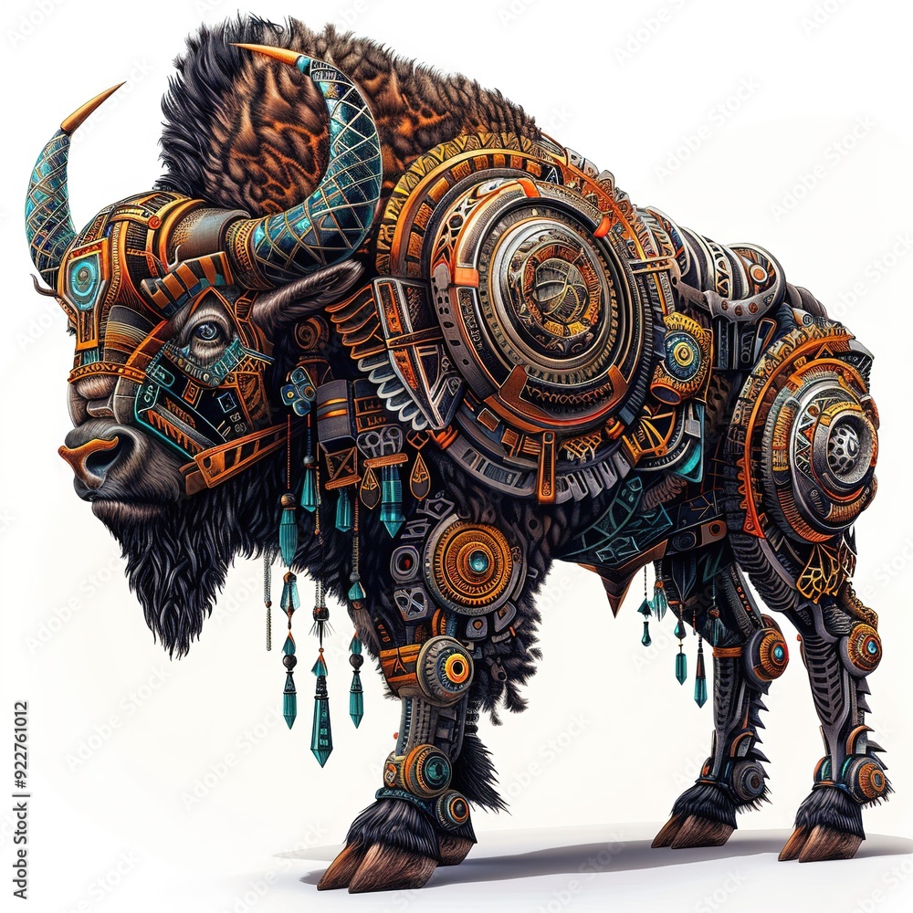 Obraz premium Bison Futuristic animal fashion cartoon isolated whitebackground 16:9