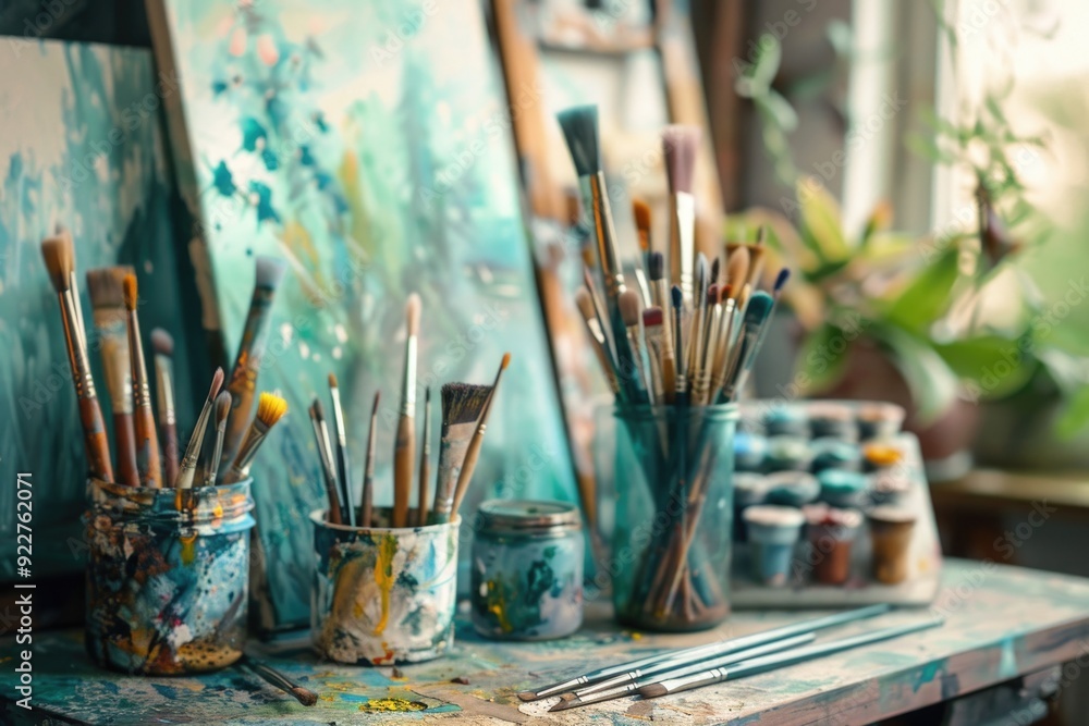 A collection of paint brushes arranged neatly on a table, ideal for art supply illustrations or DIY projects A collection of paint brushes arranged neatly on a table, ideal for art supply illustrations or DIY projects