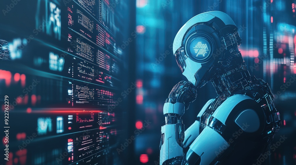 Concept of robo advisors with a digital interface showing investment portfolios. Concept of robo advisors with a digital interface showing investment portfolios.