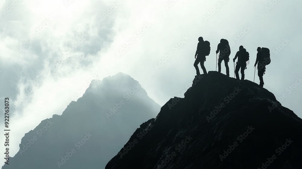 Obraz premium Mountain Climbers Silhouette