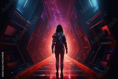 Hyperrealistic Illustration of a Woman Standing on a Spaceship