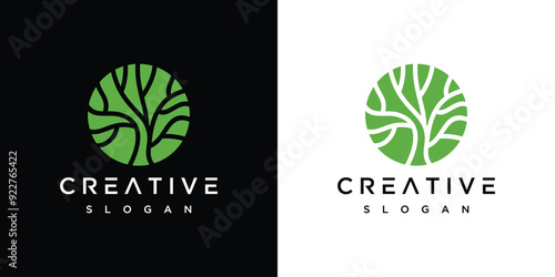Abstract Circle Tree vector logo design.Natural Vector Tree Logo.