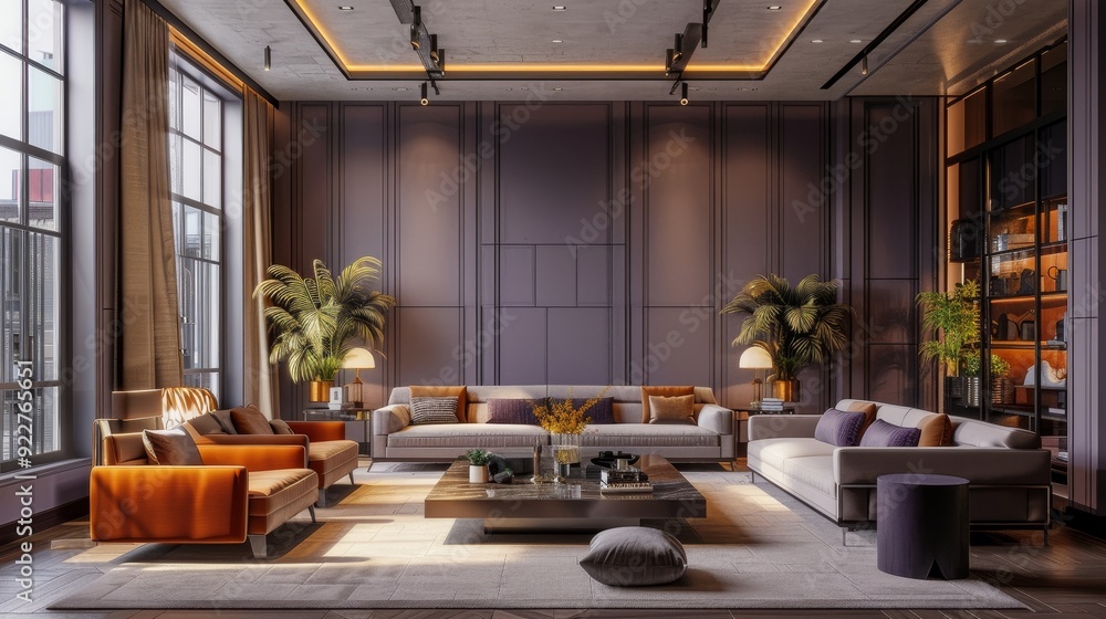 Experience Modern Elegance in a Chic Loft-Style Living Room with Sleek Design and Warm, Inviting Colors for a Cozy Atmosphere and Style. Experience Modern Elegance in a Chic Loft-Style Living Room with Sleek Design and Warm, Inviting Colors for a Cozy Atmosphere and Style.