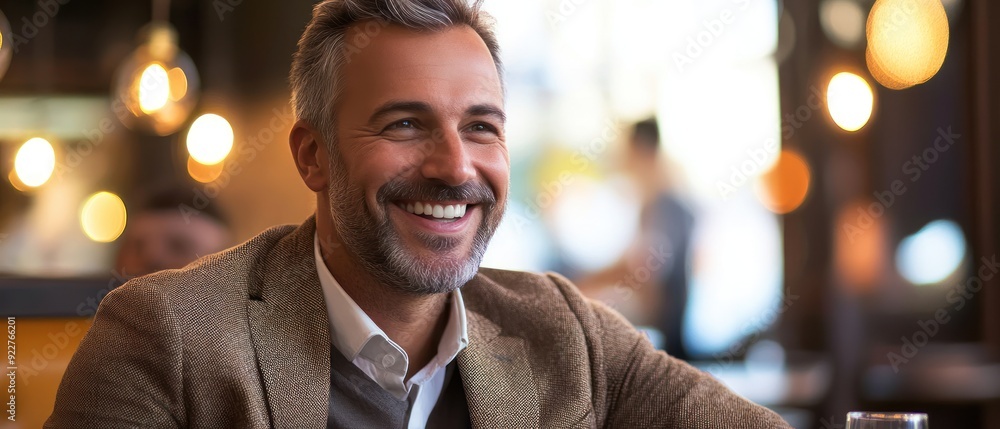 Obraz premium Portrait of a Smiling Man in a Brown Jacket
