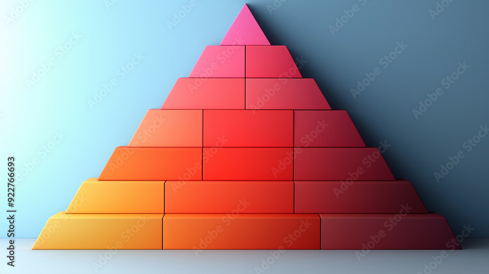 A pyramid chart representing the layers of a marketing strategy, with each level in a different shade of red on a white background. A pyramid chart representing the layers of a marketing strategy, with each level in a different shade of red on a white background.
