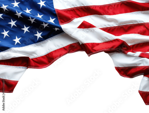 American flag waving in the wind, cut out - stock png.