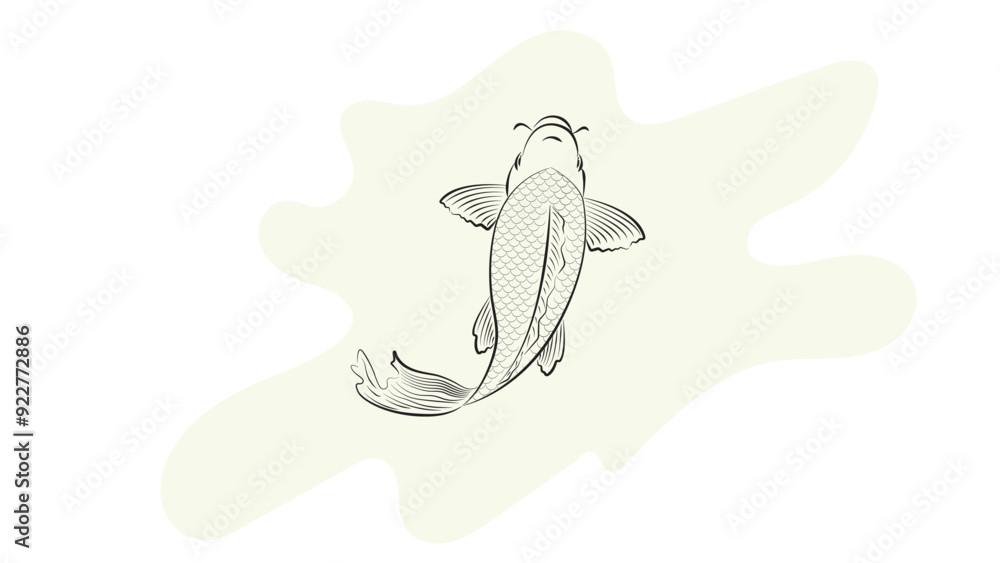 Japanese koi fish drawing illustration isolated in red circle bakground with blank space, drawing line Japanese koi fish drawing illustration isolated in red circle bakground with blank space, drawing line