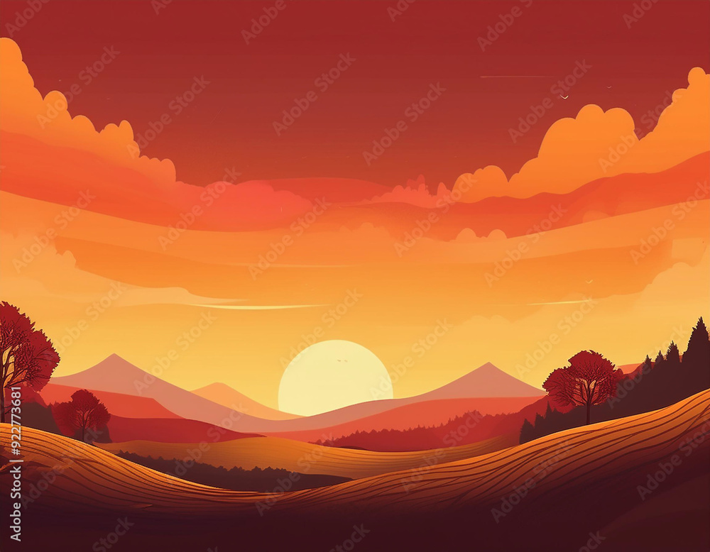 Obraz premium Warm Autumn Sunset Gradient Background Deep Red to Golden Yellow Smooth Transition