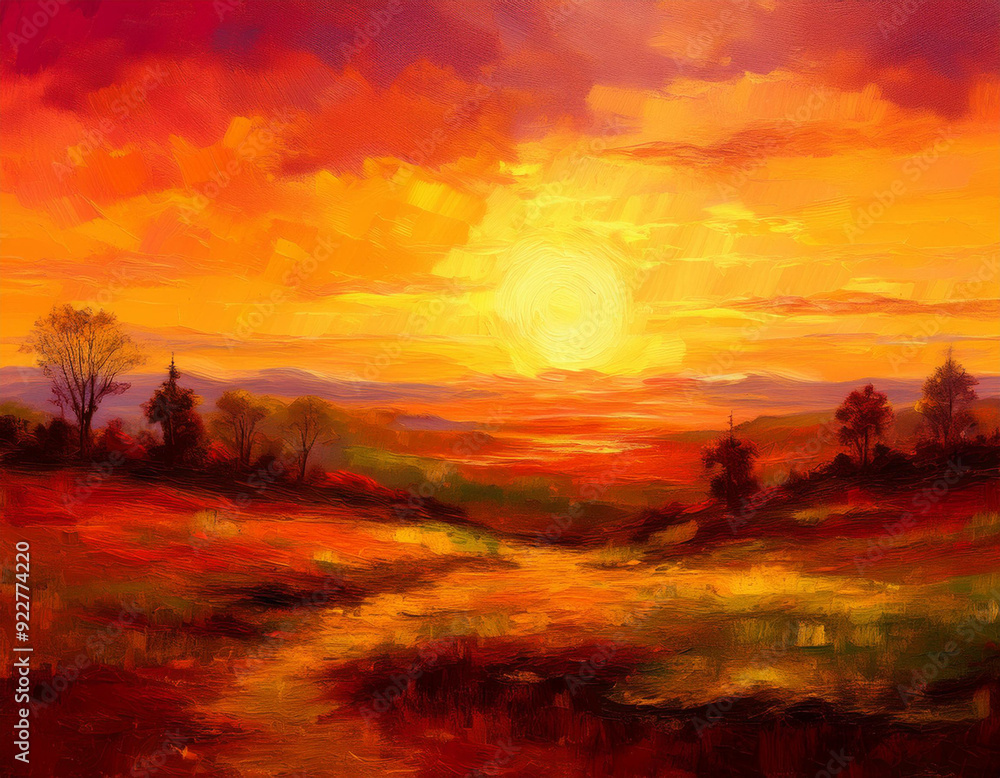 Fototapeta premium Warm Autumn Sunset Gradient Background Deep Red to Golden Yellow Smooth Transition