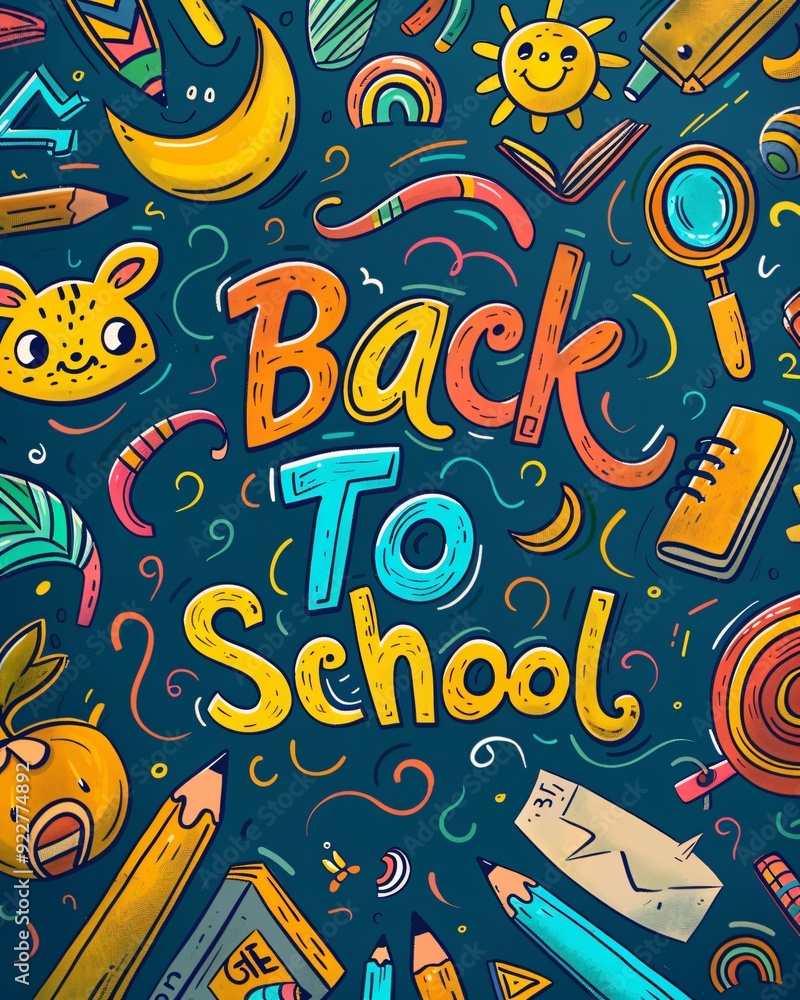 Back to school colorful text on background with doodle pattern Back to school colorful text on background with doodle pattern