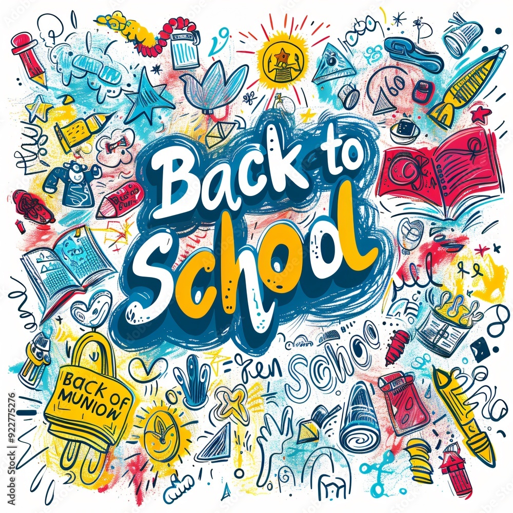 Back to school colorful text on background with doodle pattern Back to school colorful text on background with doodle pattern