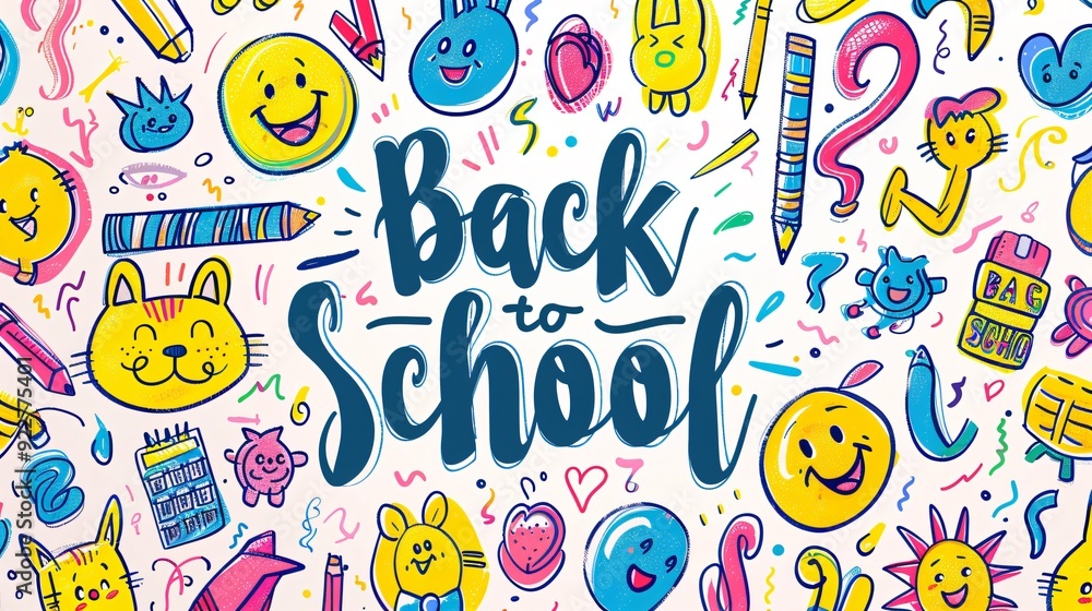 Back to school colorful cartoon text poster Back to school colorful cartoon text poster