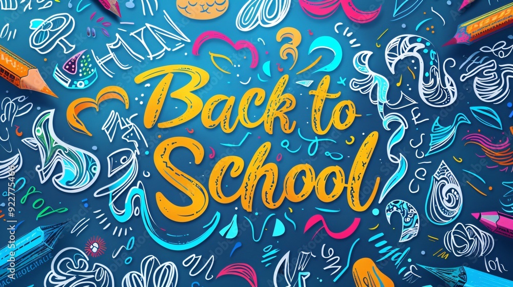 Back to school colorful text on background with doodle pattern Back to school colorful text on background with doodle pattern