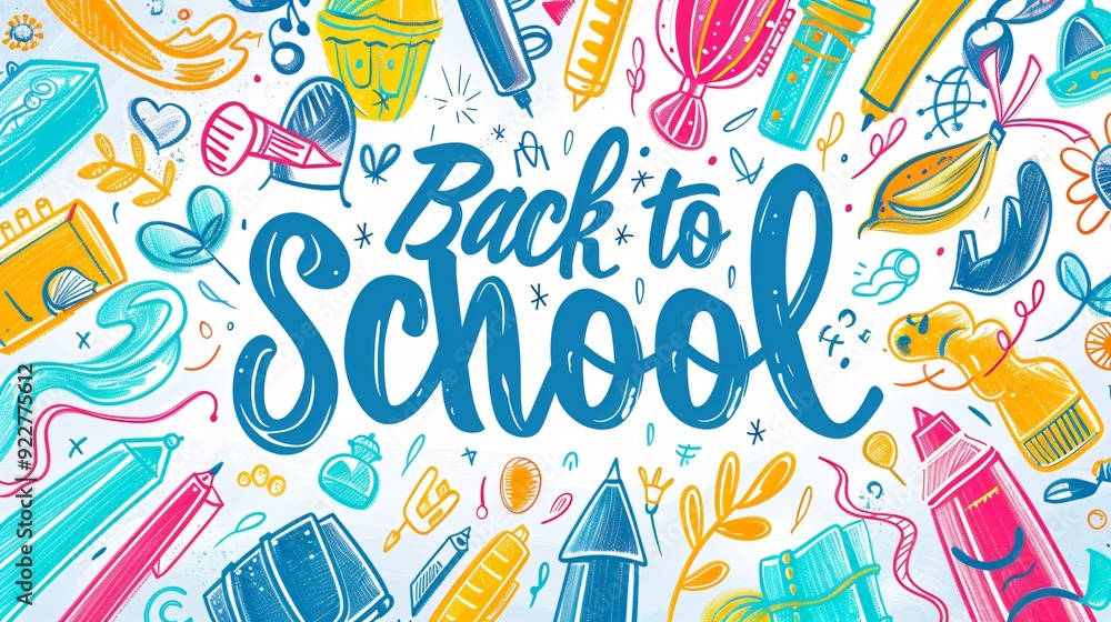 Back to school colorful cartoon text poster Back to school colorful cartoon text poster