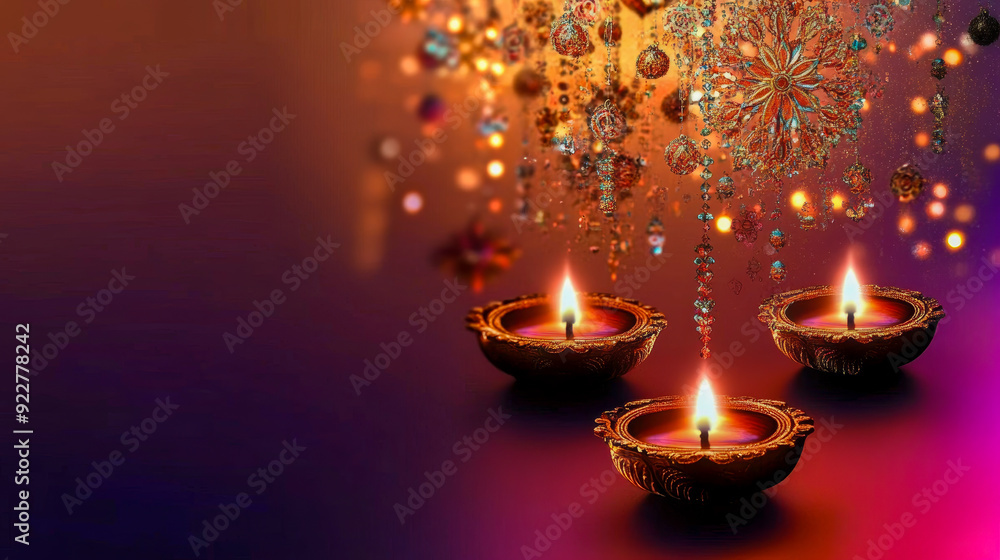 Diwali-Themed Background with Glowing Oil Lamps on a Purple Gradient Diwali-Themed Background with Glowing Oil Lamps on a Purple Gradient