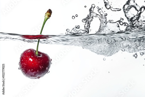 Skeena Cherry falling into the water with a splash on a white background photo