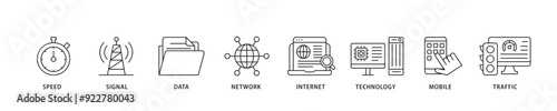 5G icon sett lineal illustration concept with icon of speed, signal, data, network, internet, technology, mobile and traffic icon live stroke and easy to edit 