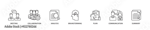 Brief icon sett lineal illustration concept with icon of meeting, collaboration, analysis, brainstorming, plan, communication, and summary icon live stroke and easy to edit 