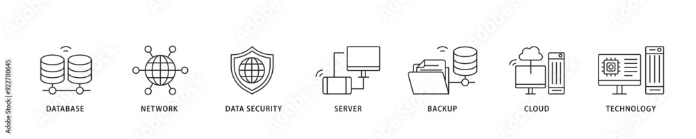 Data center icon sett lineal illustration concept with icon of database, network, data security, server, backup, cloud and technology icon live stroke and easy to edit Data center icon sett lineal illustration concept with icon of database, network, data security, server, backup, cloud and technology icon live stroke and easy to edit