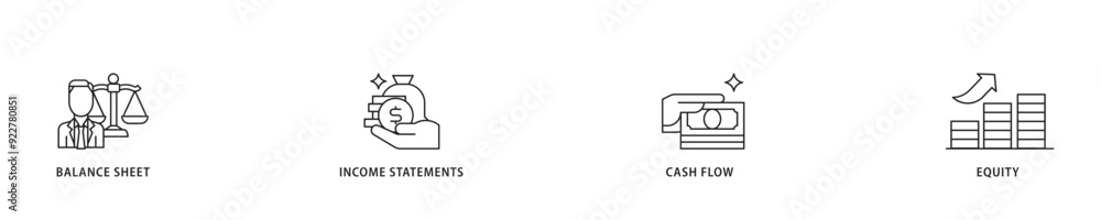 Financial statements icon sett lineal illustration concept with icon of graph, balance sheet, pie chart, income statements, money, calculator, income, earningicon live stroke and easy to edit Financial statements icon sett lineal illustration concept with icon of graph, balance sheet, pie chart, income statements, money, calculator, income, earningicon live stroke and easy to edit