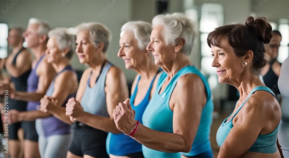 Senior people in a fitness class. Senior people in a fitness class.