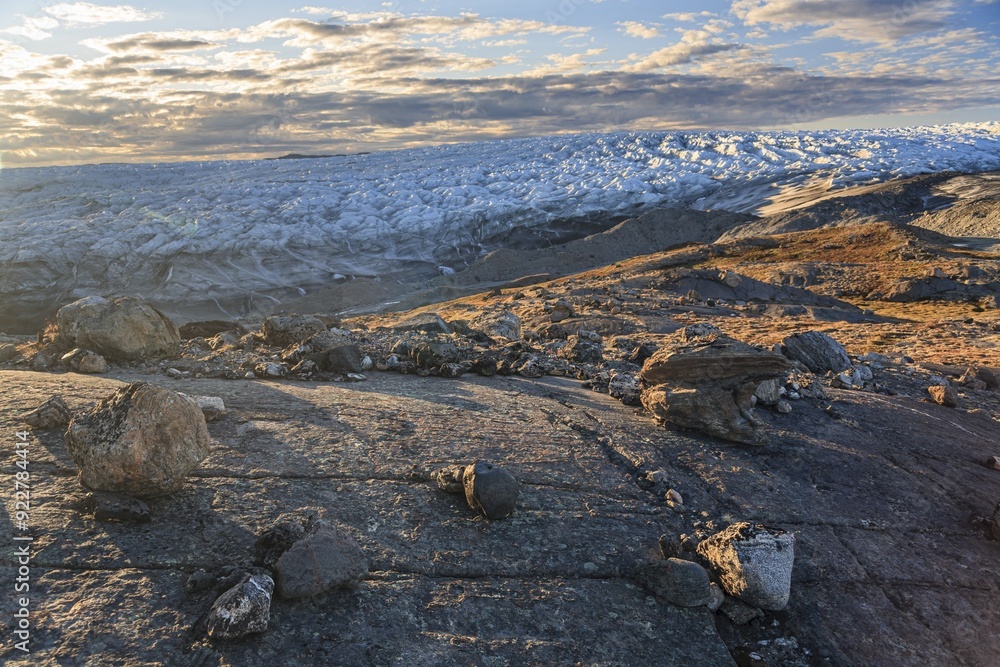 View of the Greenland ice sheet, sunny, Kangerlussuaq, Greenland, North America View of the Greenland ice sheet, sunny, Kangerlussuaq, Greenland, North America