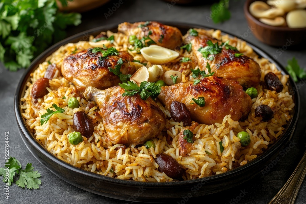Chicken kabsa - homemade arabian rice, Saudi food - generative ai Chicken kabsa - homemade arabian rice, Saudi food - generative ai
