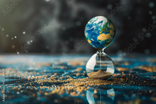 Fototapeta Naklejka Na Ścianę i Meble -  Earth planet in hourglass design. Planet earth running of of time