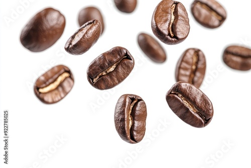 Coffee beans in flight on white background - generative ai