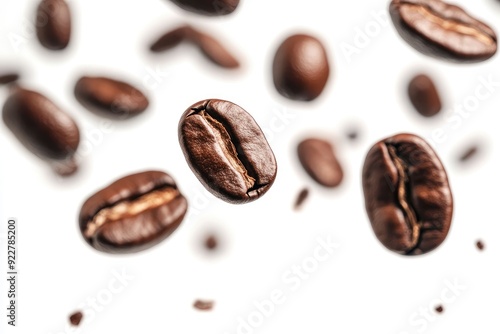 Coffee beans in flight on white background - generative ai