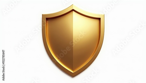 A shiny gold shield symbolizing protection and security on a plain white background.