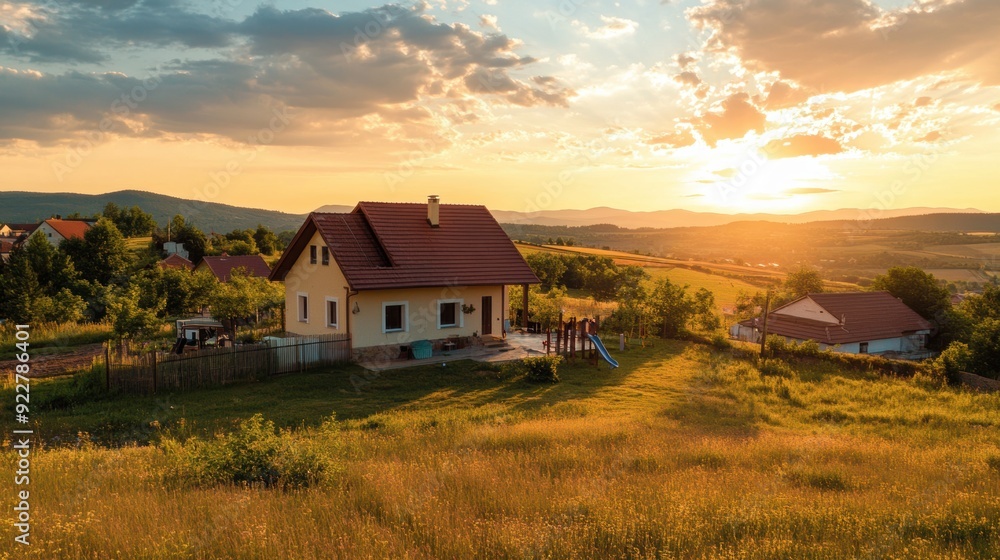 Charming countryside house overlooking expansive rolling hills at sunset, with a peaceful rural landscape and golden fields.
Charming countryside house overlooking expansive rolling hills at sunset, with a peaceful rural landscape and golden fields.