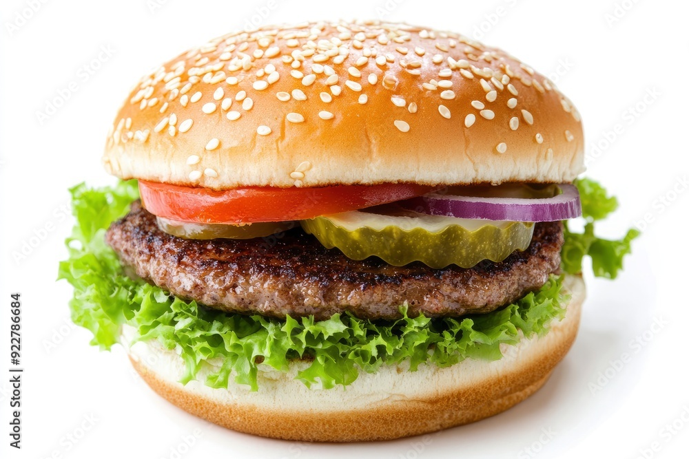 fresh tasty burger isolated on white background - generative ai fresh tasty burger isolated on white background - generative ai