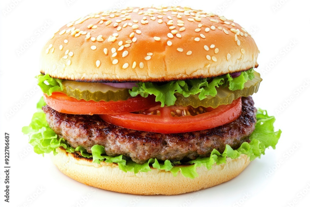 fresh tasty burger isolated on white background - generative ai fresh tasty burger isolated on white background - generative ai