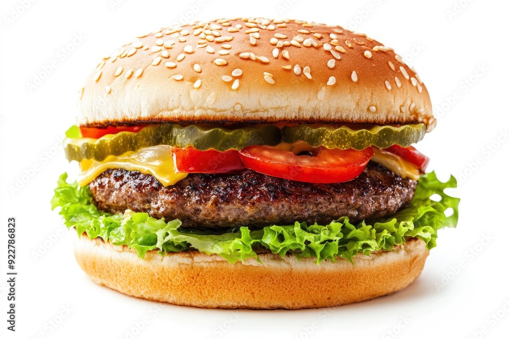 fresh tasty burger isolated on white background - generative ai fresh tasty burger isolated on white background - generative ai