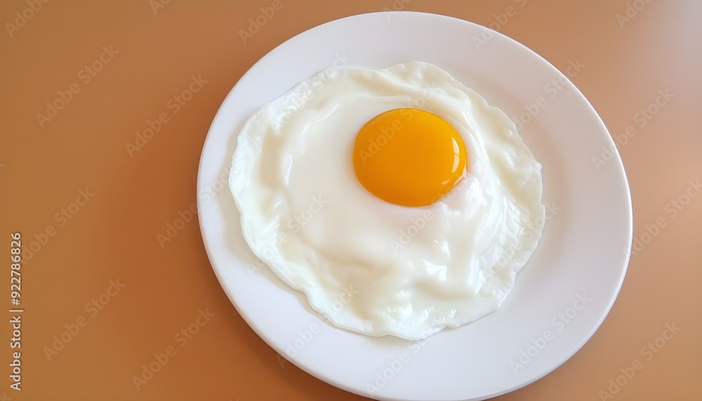 Fried Egg with Yellow Yolk on White Plate Fried Egg with Yellow Yolk on White Plate