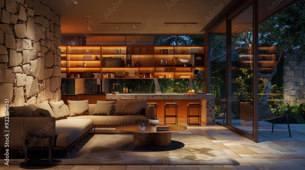 Hotel lobby with modern and luxurious interior design, elegant furniture, and a sophisticated style Hotel lobby with modern and luxurious interior design, elegant furniture, and a sophisticated style