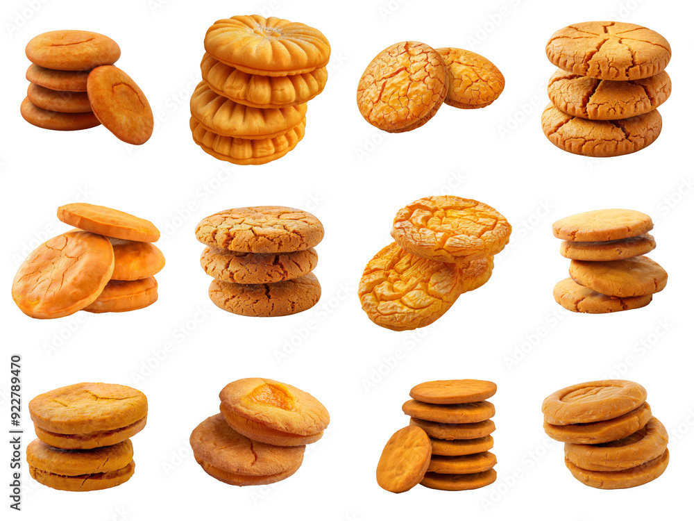 Various Stacks and Groups of Round Orange Cookies Various Stacks and Groups of Round Orange Cookies