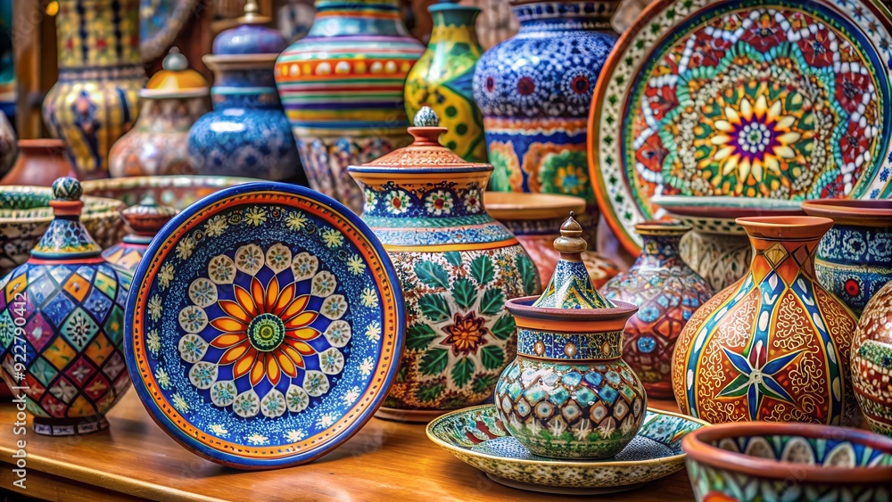 Artisan pottery with intricate designs and rich colors Artisan pottery with intricate designs and rich colors