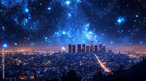 Blue technology background   city night