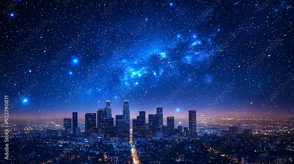 Obraz premium Blue technology background city night