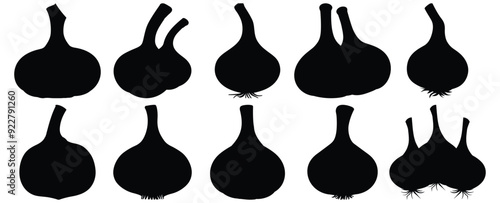 Garlic silhouette set vector design big pack of vegetable illustration and icon